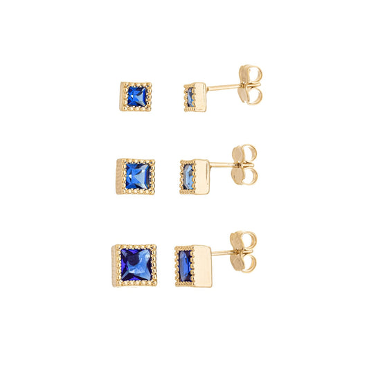 Trio de brincos quadrados banhado a ouro 18k