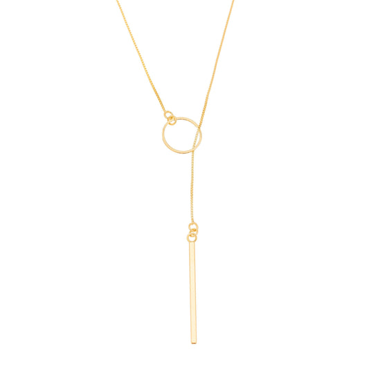 Colar gravata circulo e palito banhado a ouro 18k - Biju & Cia.