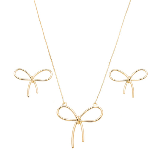 Conjunto de laço liso banhado a ouro 18k - Biju & Cia.