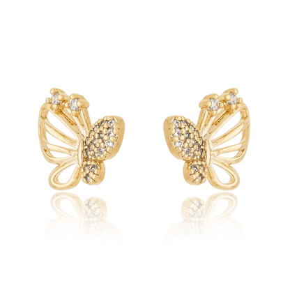 Brinco de borboletas com zircônia banhado a ouro 18k - Biju & Cia.