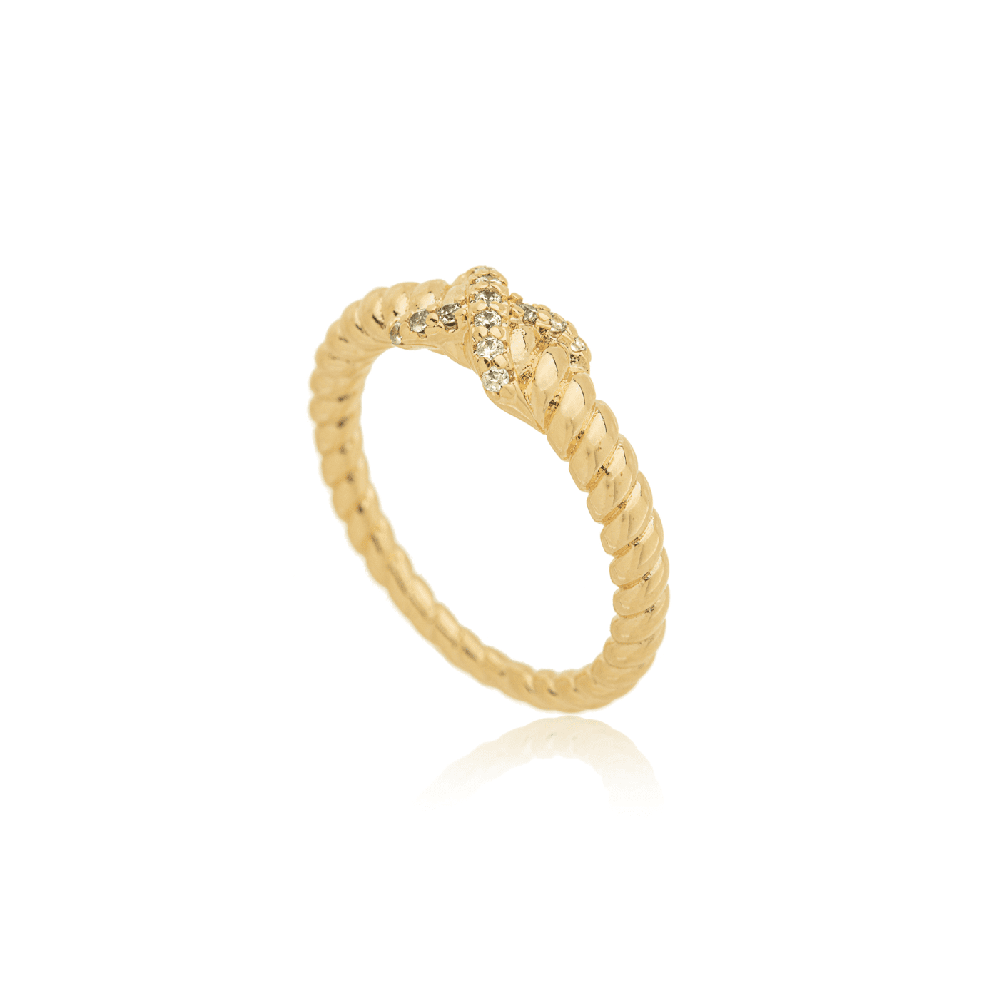 Anel com 'X' de zircônia banhado a ouro 18k - Biju & Cia.