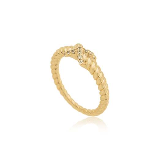 Anel com 'X' de zircônia banhado a ouro 18k - Biju & Cia.