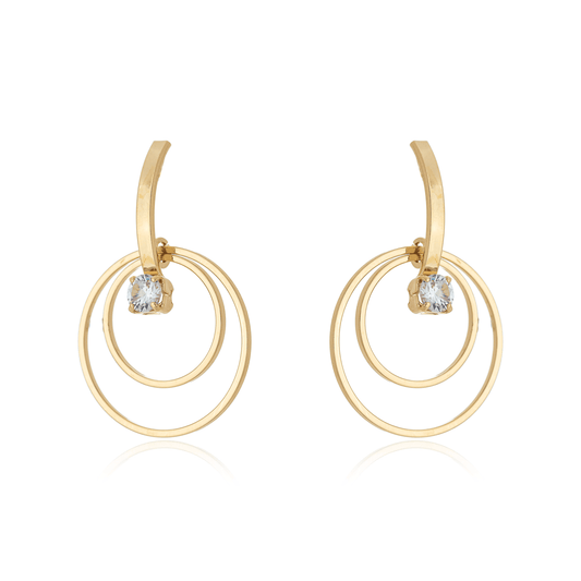 Brinco de círculos com zircônia banhado a ouro 18k - Biju & Cia.