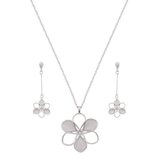 Conjunto de flor em aço inox - Biju & Cia.