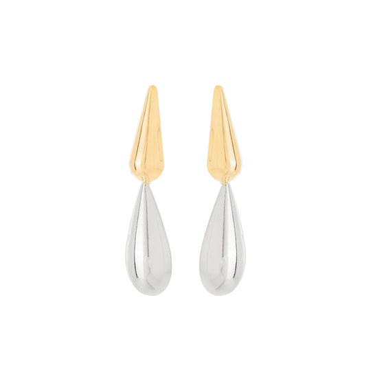 Brinco em gota com duas cores banhado a ouro 18k e banhado a prata 925 - Biju & Cia.