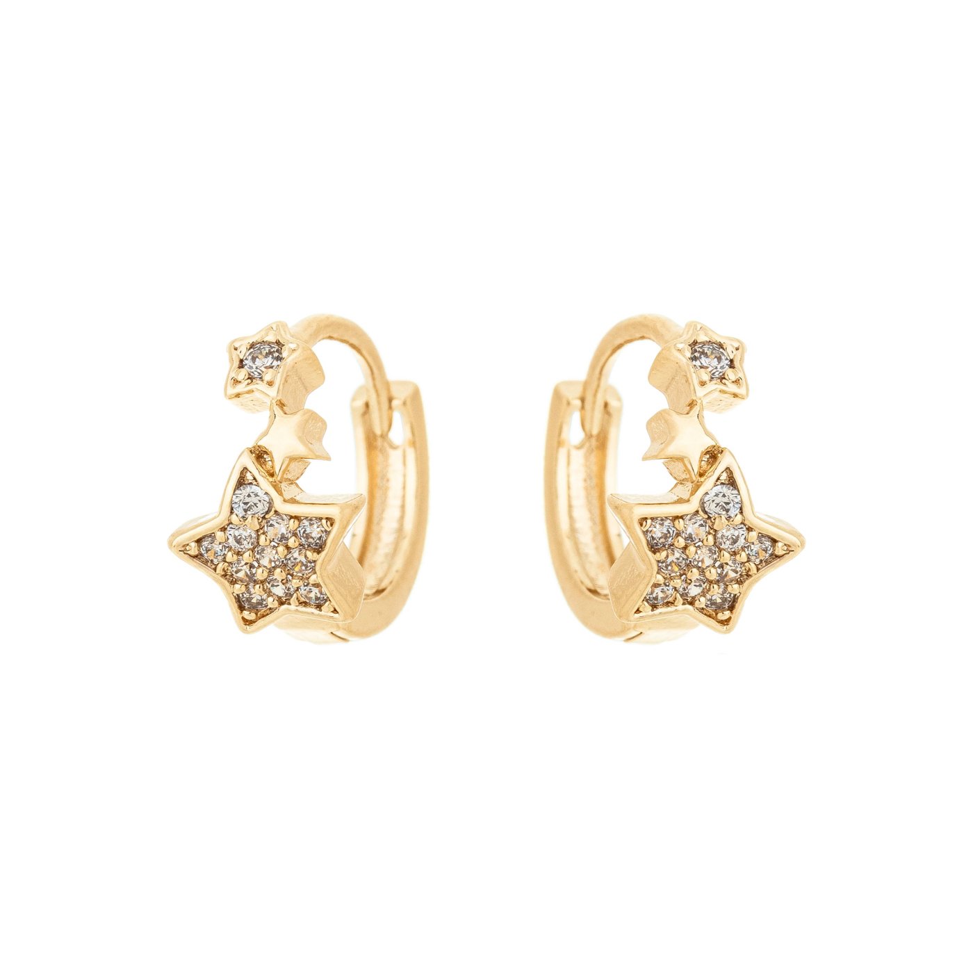 Argola articulada com estrelas com zircônias banhada a ouro 18k