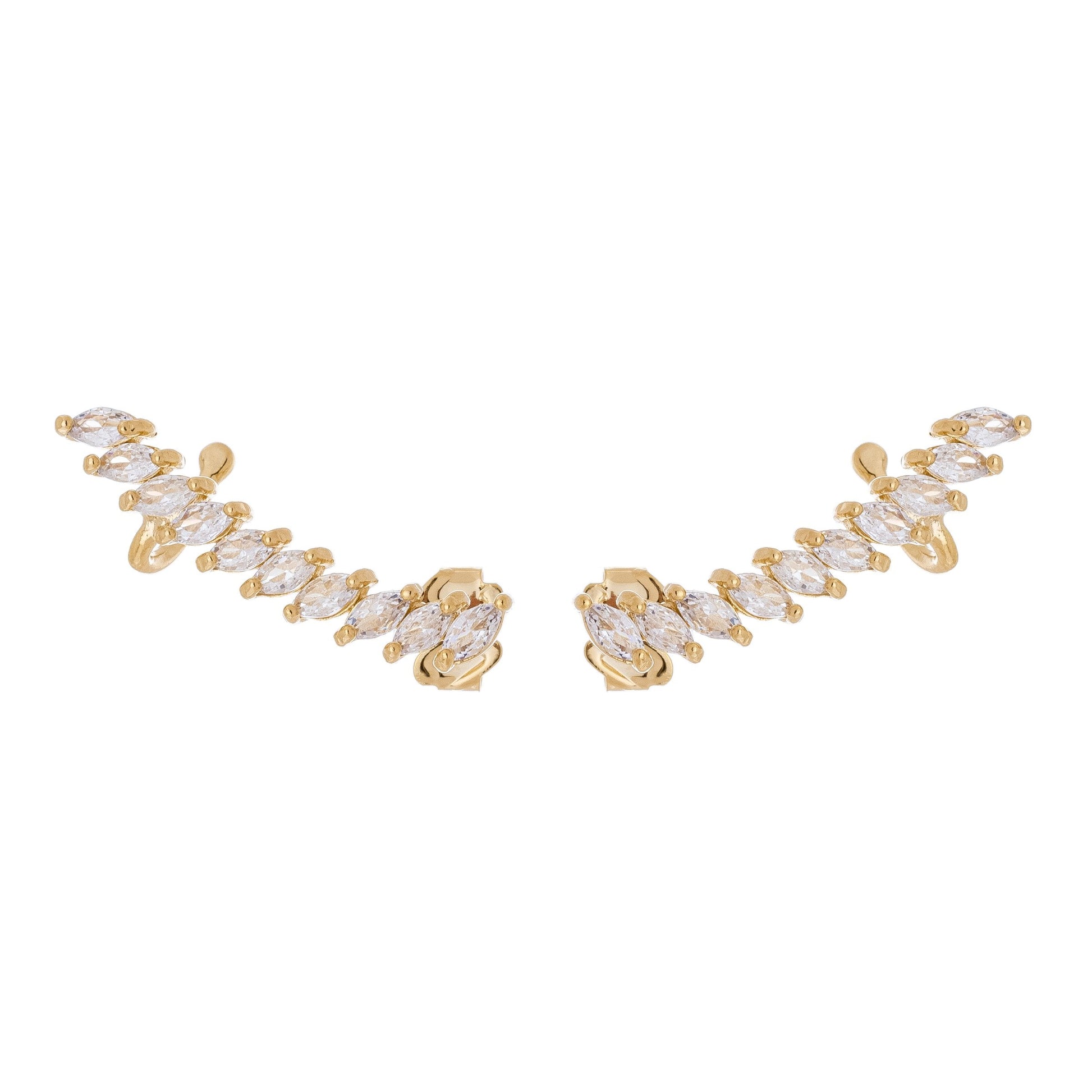 Brinco earcuff com pedras navete banhado a ouro 18k - Biju & Cia.