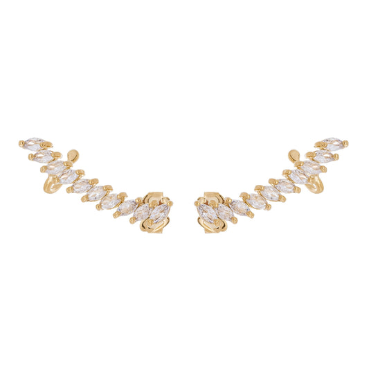 Brinco earcuff com pedras navete banhado a ouro 18k - Biju & Cia.