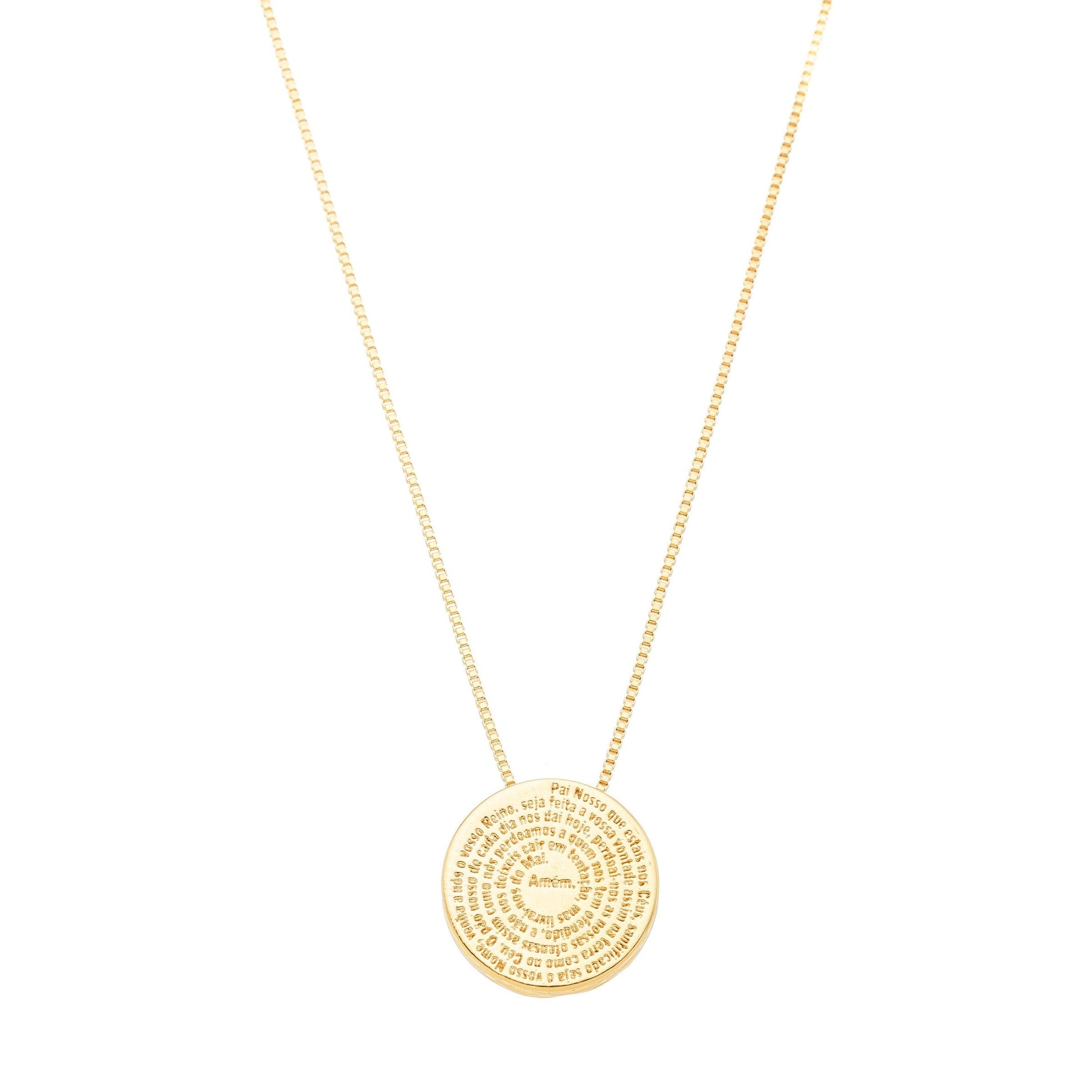 Gargantilha com medalha de oração 'Pai Nosso' banhada a ouro 18k - Biju & Cia.