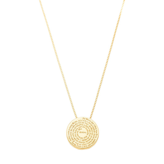 Gargantilha com medalha de oração 'Pai Nosso' banhada a ouro 18k - Biju & Cia.