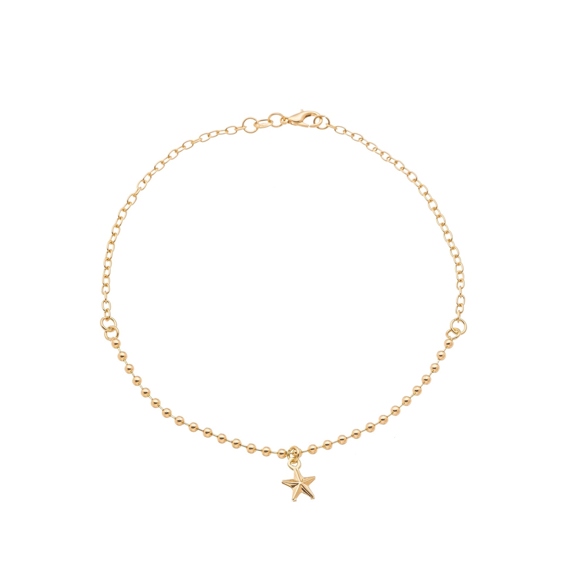 Tornozeleira bolinhas e estrela banhada a ouro 18k - Biju & Cia.