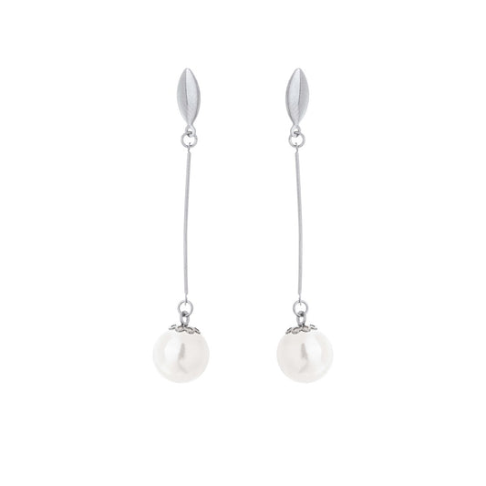 Brinco palito com pérola em aço inox - Biju & Cia.