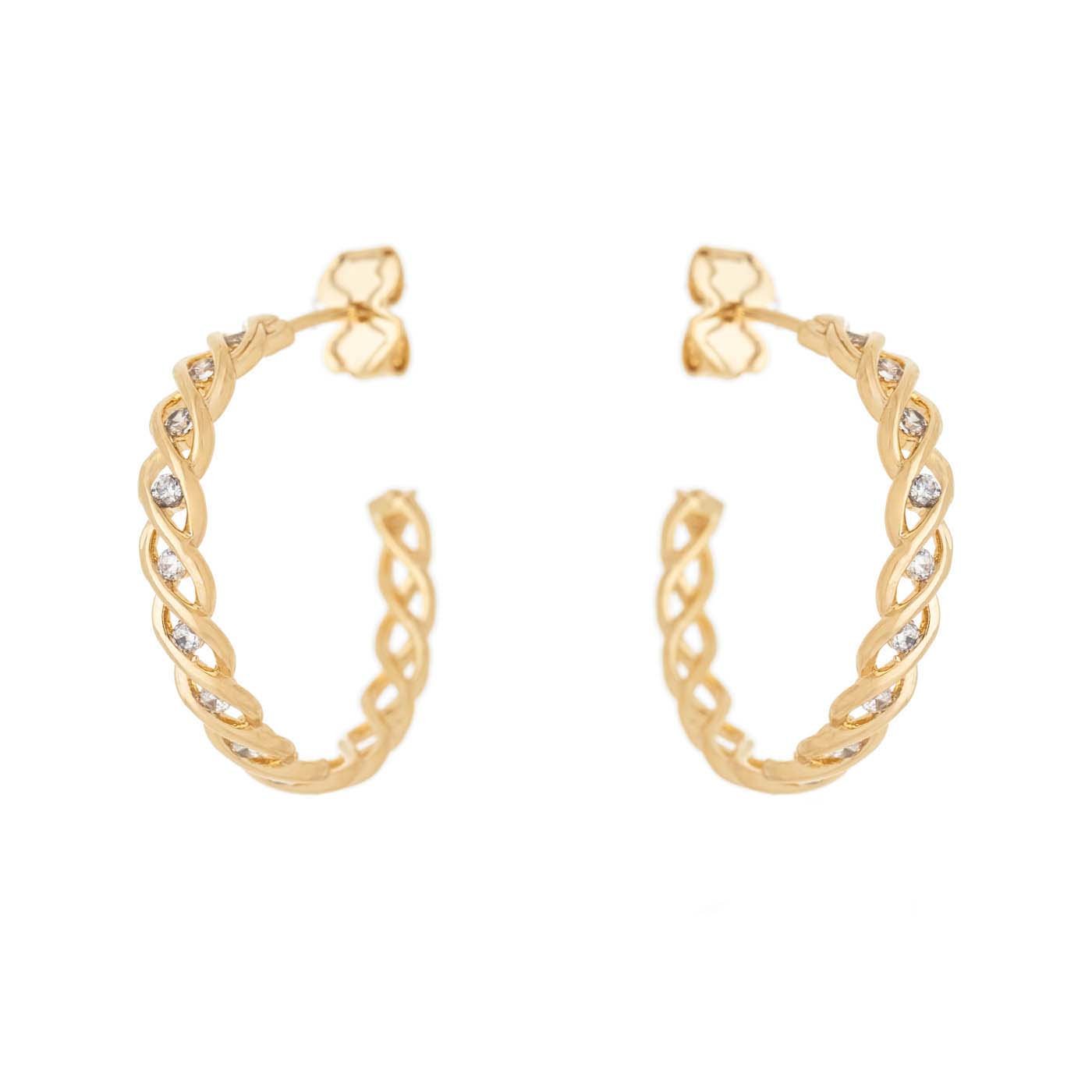 Brinco de argola trançada com zircônias banhado a ouro 18k - Biju & Cia.