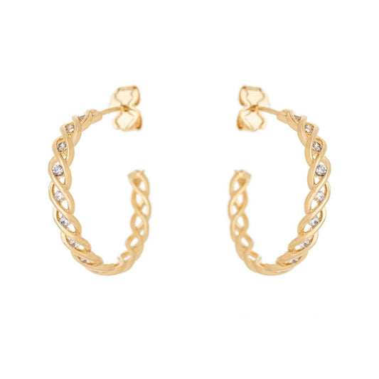 Brinco de argola trançada com zircônias banhado a ouro 18k - Biju & Cia.