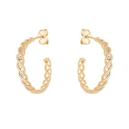 Brinco de argola trançada com zircônias banhado a ouro 18k - Biju & Cia.