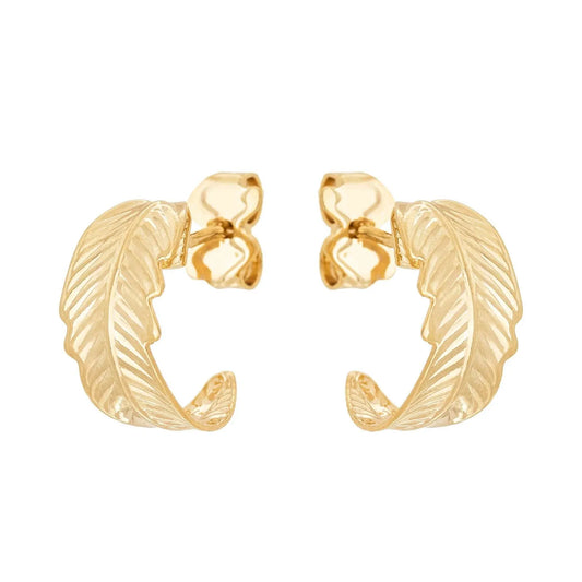 Brinco de argola com desenho de folha banhado a ouro 18k - Biju & Cia.