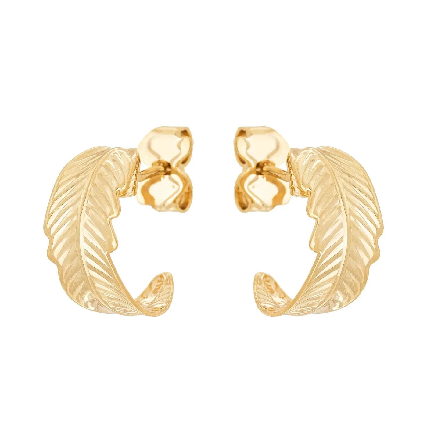 Brinco de argola com desenho de folha banhado a ouro 18k - Biju & Cia.