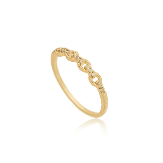Anel com zircônias banhado a ouro 18k - Biju & Cia.