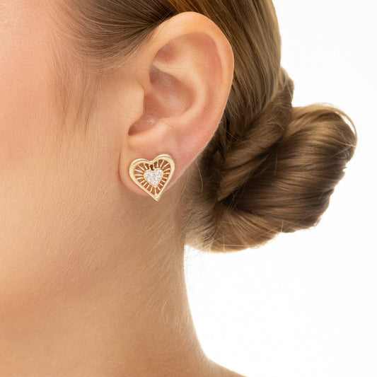 Brinco coração com zircônias banhado a ouro 18k