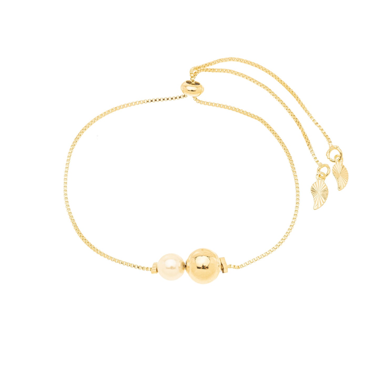 Pulseira regulável com bola e pérola banhada a ouro 18k