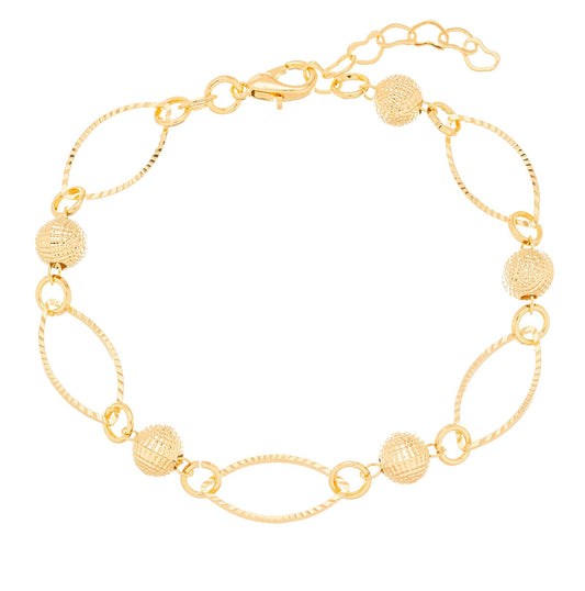 Pulseira navetes e bolinha banhada a ouro 18k