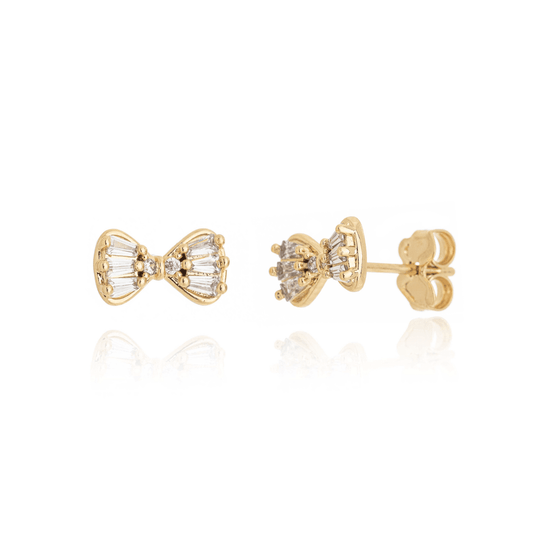 Brinco de laço com zircônia banhado a ouro 18k - Biju & Cia.