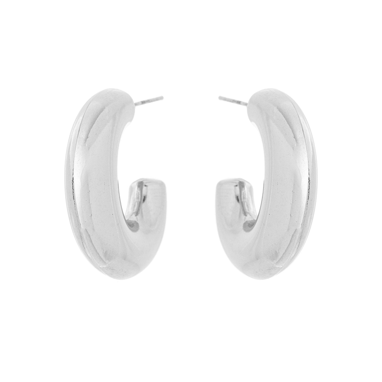 Brinco de argola de tubo oval em aço inox - Biju & Cia.