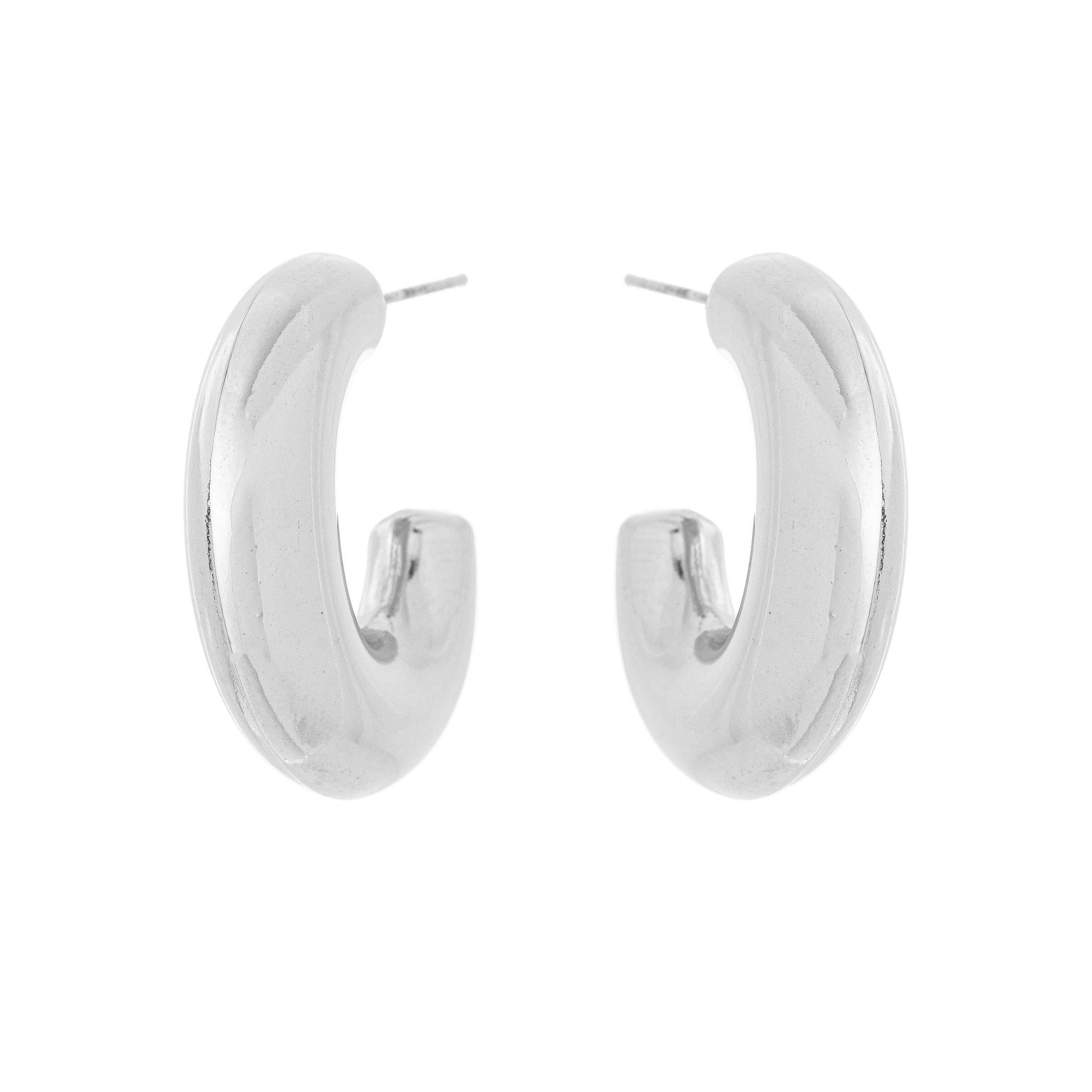 Brinco de argola de tubo oval em aço inox - Biju & Cia.