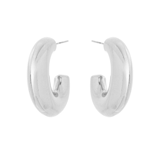 Brinco de argola de tubo oval em aço inox - Biju & Cia.