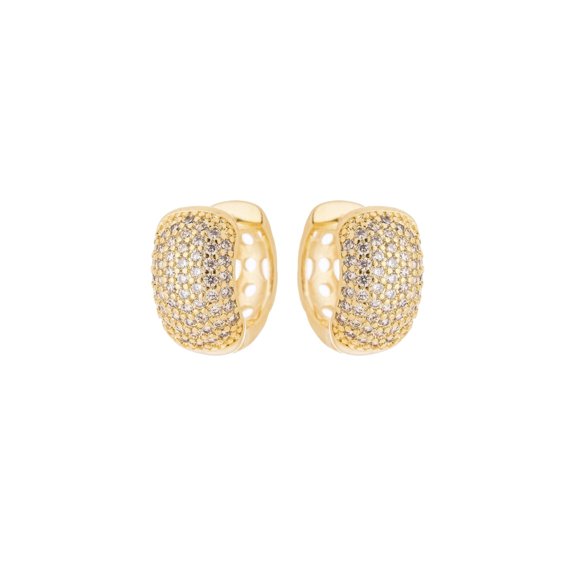 Brinco argola articulada cravejada de zircônias banhado a ouro 18k - Biju & Cia.
