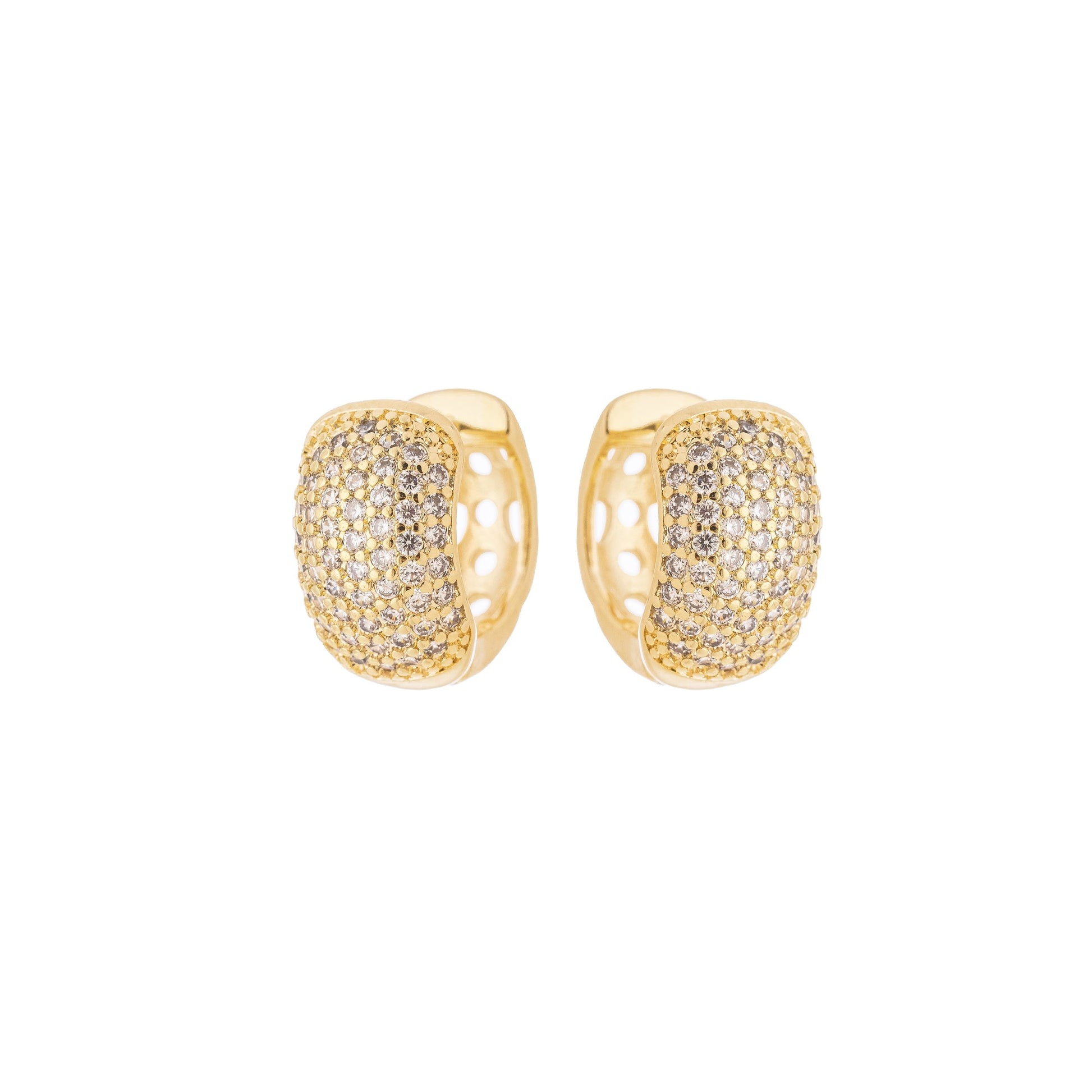 Brinco argola articulada cravejada de zircônias banhado a ouro 18k - Biju & Cia.