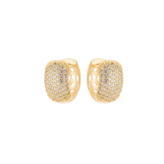Brinco argola articulada cravejada de zircônias banhado a ouro 18k - Biju & Cia.